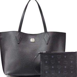 MCM BLACK LEATHER TOTE  - SILVER LINING